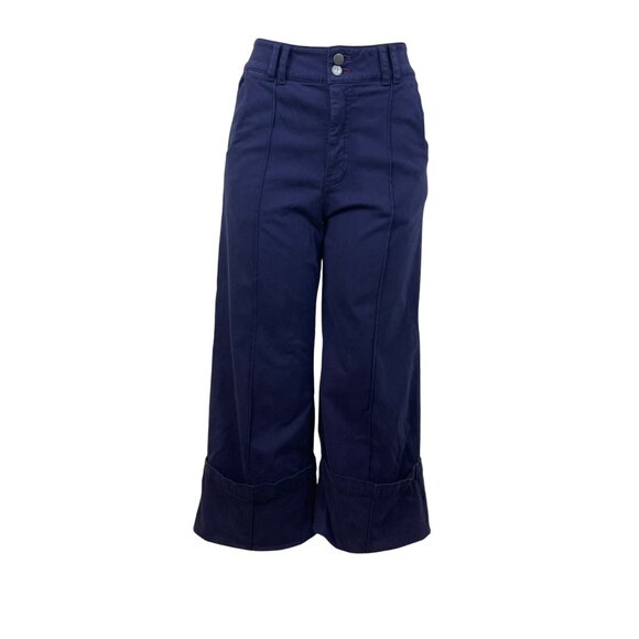 Pilcro Womens Navy Cotton Blend Wide-Leg Cropped Pants Size 31 - Picture 1 of 7